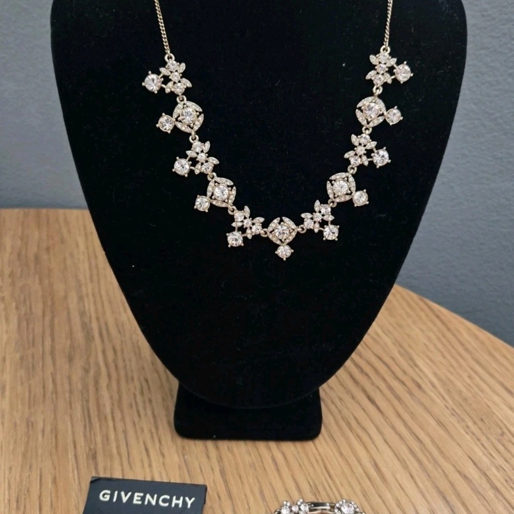 Givenchy. Gold tone/ Pale Pink crystal necklace , bracelet, earring set of 3.